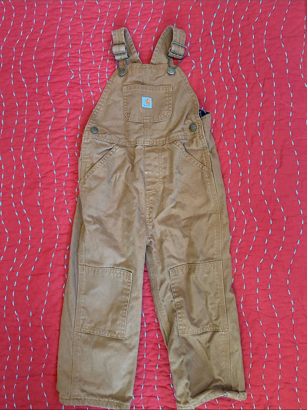 Carhartt Kids Tan Brown Canvas Overalls with Flannel Lining 3T